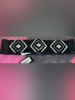 NWT Bebe Black Leather Wide Stretch Belt with Gunmetal Beaded Rhinestones bebe | Accessories | Nwt Bebe Black Leather Wide Stretch  main image 4
